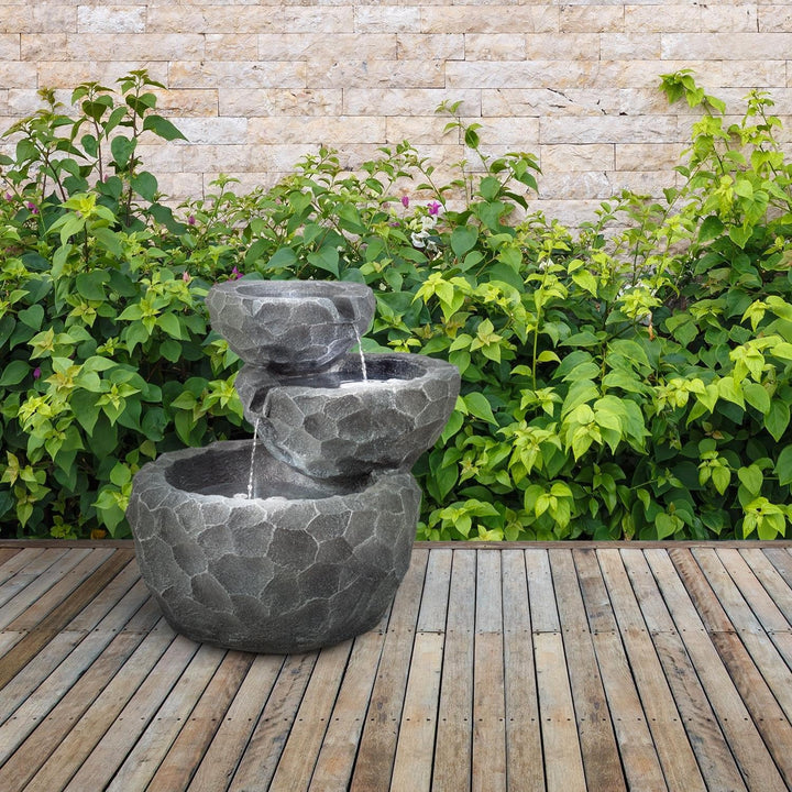 blumfeldt Murach Gartenbrunnen Kaskadenbrunnen Zimmerbrunnen (Akkubetrieb, 2 Watt Solarpanel, 3 LEDs