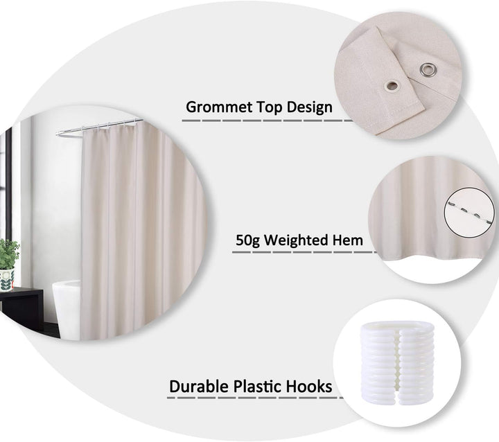 LinTimes Flachs Leinen wie 240GSM Schwerer Duschvorhang für Badezimmer mit Haken Hotel Luxury Fabric