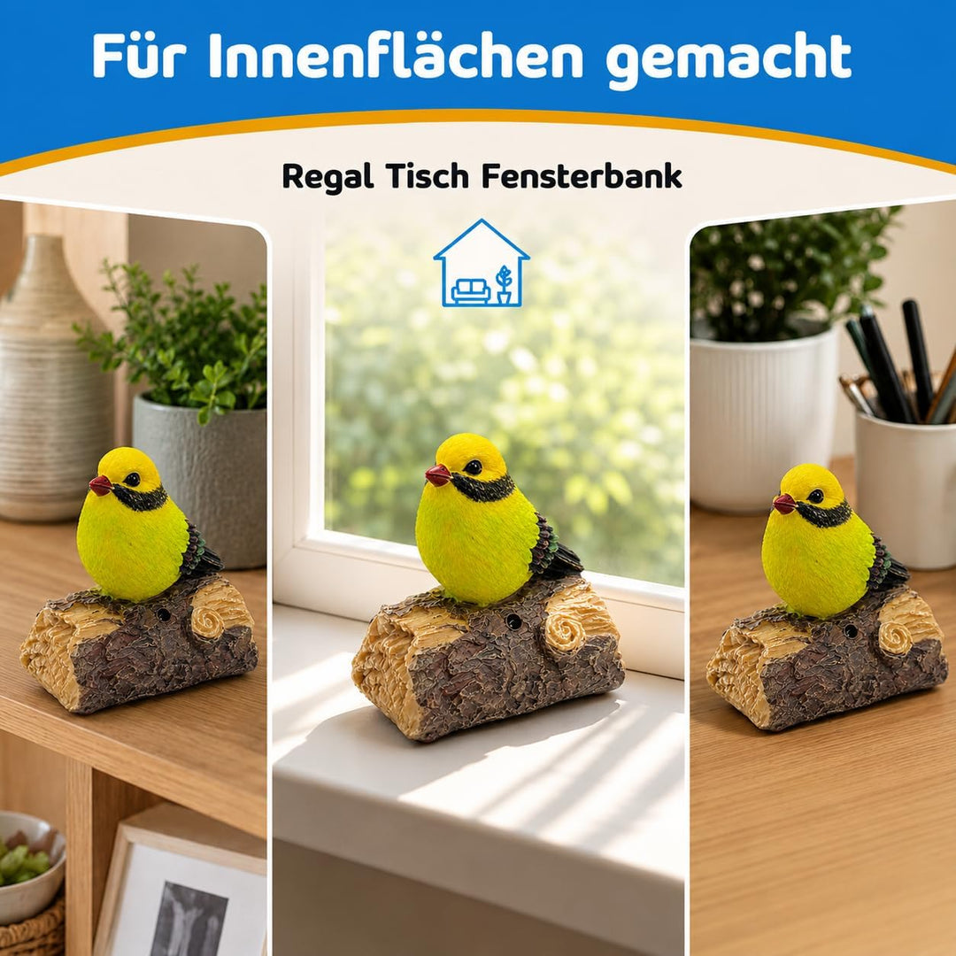 MIJOMA Dekovogel mit Vogelgezwitscher & Bewegungsmelder – Zwitschernder Vogel auf AST, Handbemalt, 1