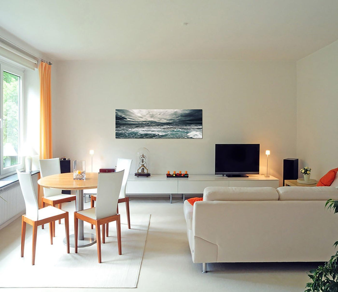 Paul Sinus Art Panoramabild auf Leinwand und Keilrahmen 150x50cm Ozean Meer Sturm Wolkenhimmel