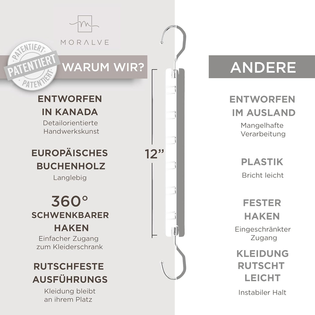 MORALVE Platzsparender Kleiderbügel Organizer – 4er-Pack – 6-stufiger Organizer aus europäischem Buc