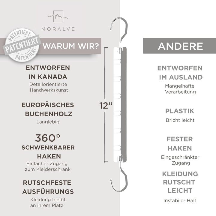 MORALVE Platzsparender Kleiderbügel Organizer – 4er-Pack – 6-stufiger Organizer aus europäischem Buc
