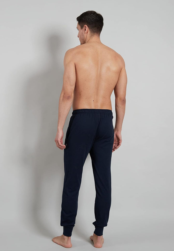 Götzburg Herren Lange-Hose, Baumwolle, Single Jersey, grau, melange, mit Bündchen M Blau-dunkel-uni,