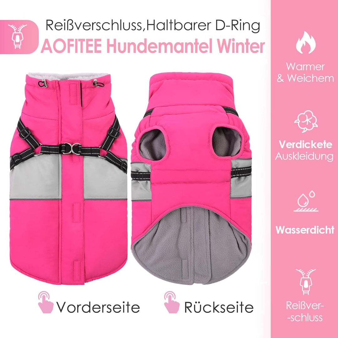 AOFITEE Hundemantel Winter, Wasserdicht Warme Hundejacke Wintermantel für Grosse Hunde, Reflektieren