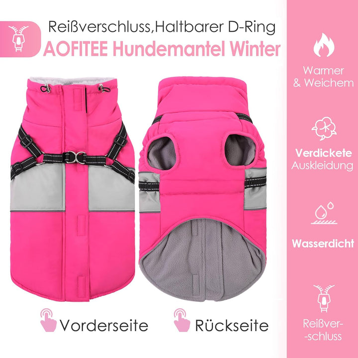 AOFITEE Hundemantel Winter, Wasserdicht Warme Hundejacke Wintermantel für Grosse Hunde, Reflektieren