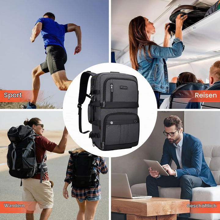 WITZMAN Reiserucksack Herren Damen Gross Laptop Rucksack 15.6-17 Zoll mit USB-Ladeanschluss Flugzeug