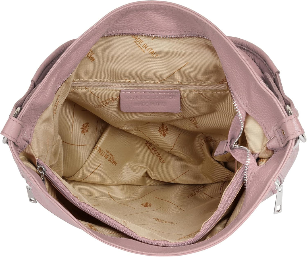Handtasche Echt Leder Damen Made in Italy, Smartphonefach, Damentasche aus Rindleder, Umhängetasche