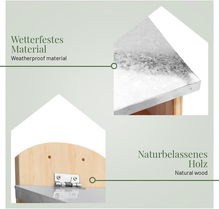 WILDLIFE HOME Eichhörnchen Futterhaus XL mit Metalldach I Futterstation aus verschraubtem Massiv-Hol