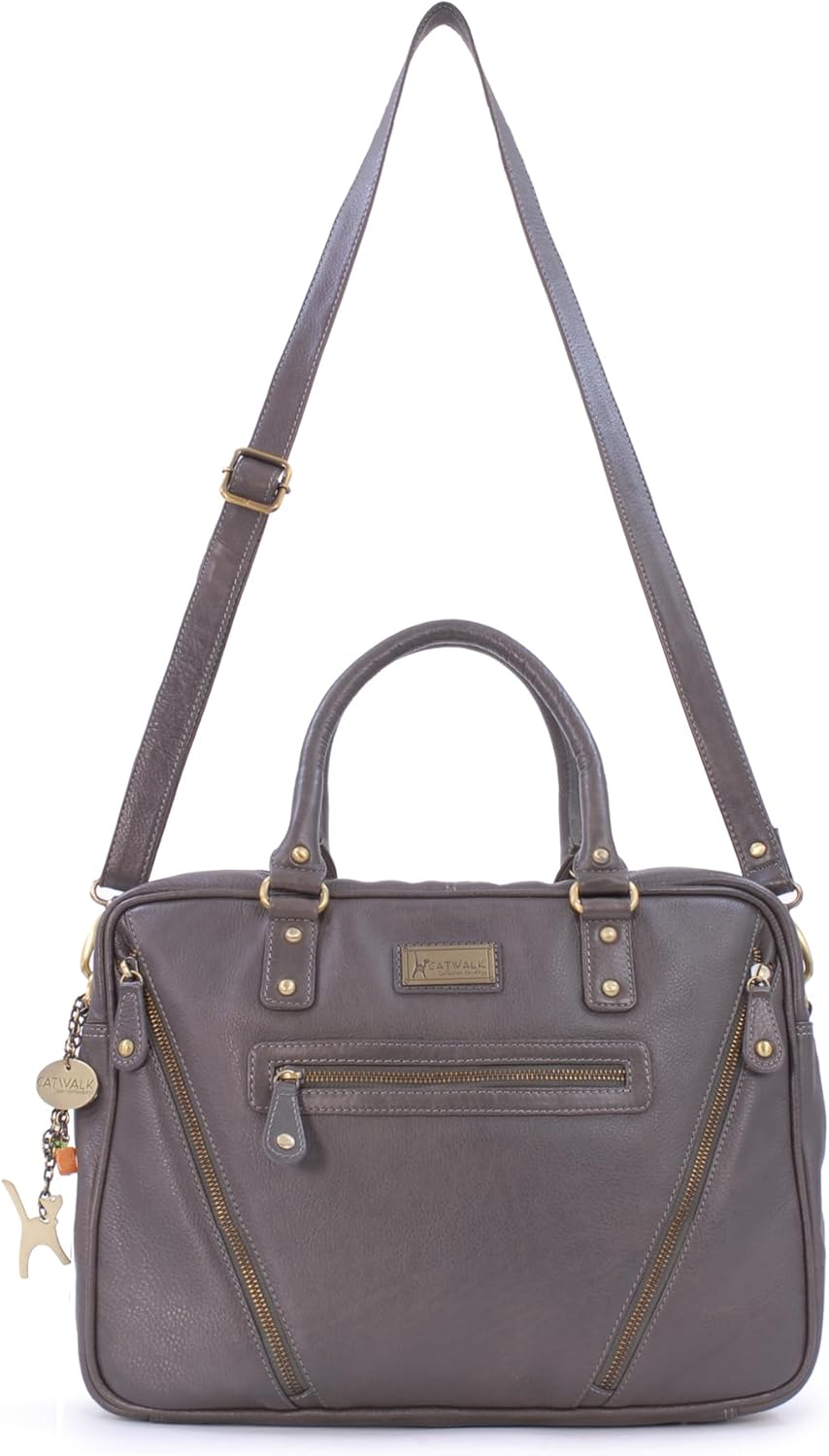 Catwalk Collection Handbags - Damen Leder Schultertasche Gross - Aktentasche für Notizbuch A4 - Lapt