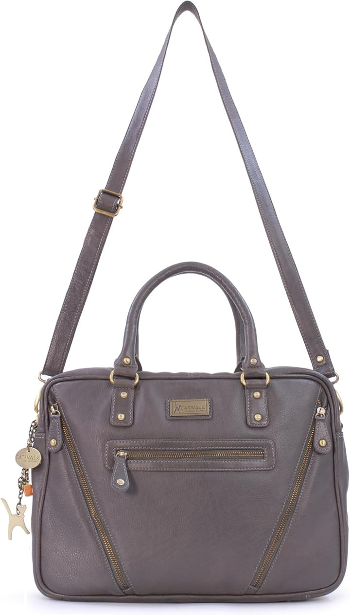 Catwalk Collection Handbags - Damen Leder Schultertasche Gross - Aktentasche für Notizbuch A4 - Lapt