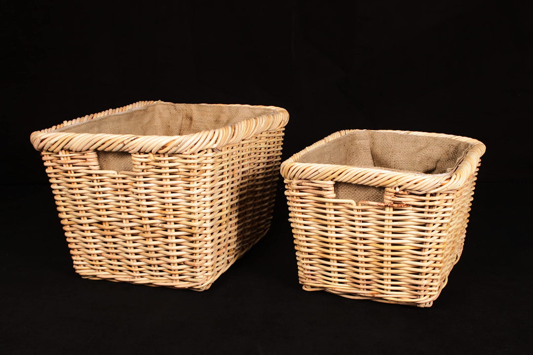 Rattan-Kaminholzkorb mit Jutestoff, Feuerholzkorb, Brennholzkorb aus hochwertigem Naturrattan (59 x