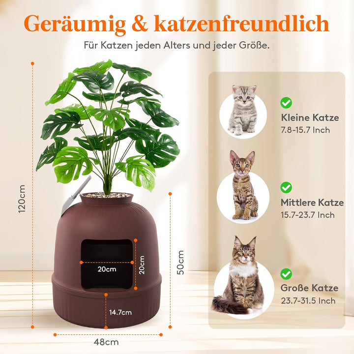 Lifewit Katzenklo mit Kunstpflanze und Schaufel für grosse Katzen, verstecktes Katzenklo mit Geruchs