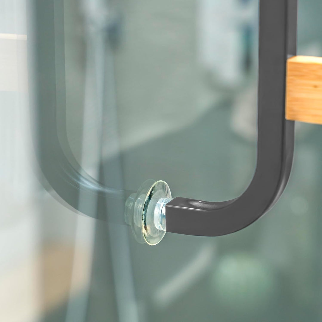 eluno Handtuchhalter für die Glasduschwand aus Metall und Bambus, Handtuchhalter mit 3 Handtuchstang