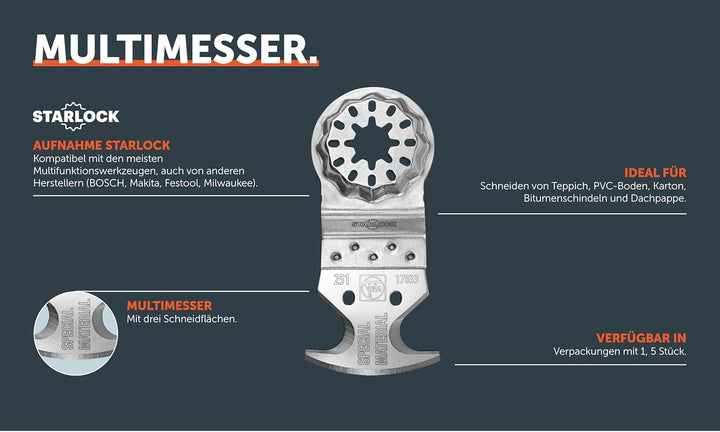 FEIN Multimesser Multifunzione VE 1 St., Mit DREI Schneidflächen, Starlock Aufnahme, Zum Schneiden v