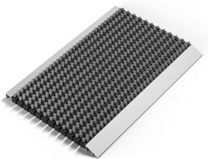 Fussmatte aussen alu mit Bürsten grau, Schmutzfangmatte 40 x 60 cm, Fussmatte Aussenbereich, Alumini