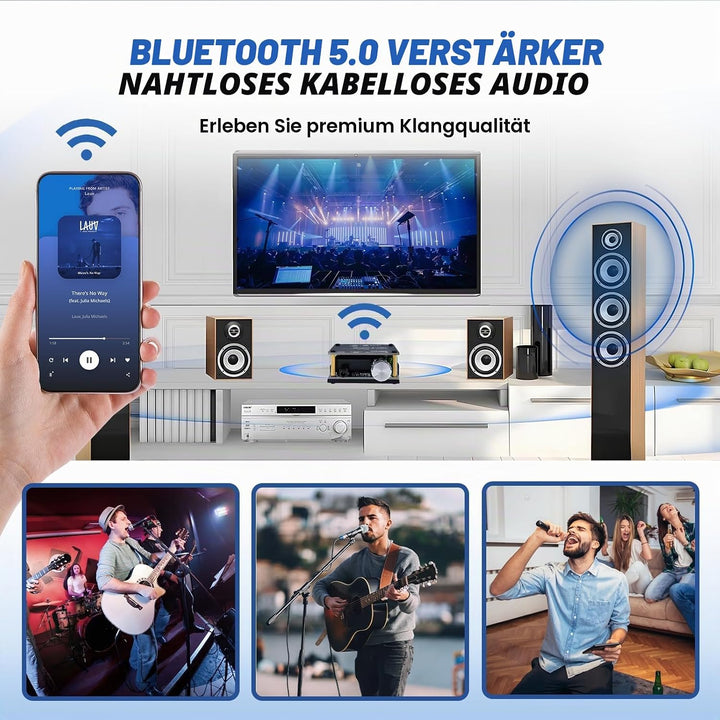 2x100W HiFi-Verstärker, Bluetooth 5.0 Audioverstärker Amp mit LC-Filter & TPA3116 Chip, Stereo Mini