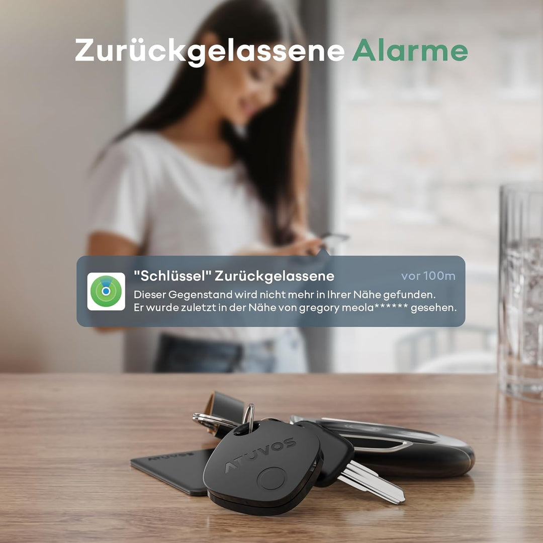 ATUVOS Schlüsselfinder KeyFinder 4 Pack, Smart Bluetooth Tracker Tag Kompatibel mit Apple Wo ist? AP