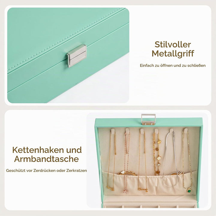 Frebeauty Ohrring-Organizer, klassische Schmuckschatulle mit 50 Fächern, doppellagig, mit 6 Haken fü