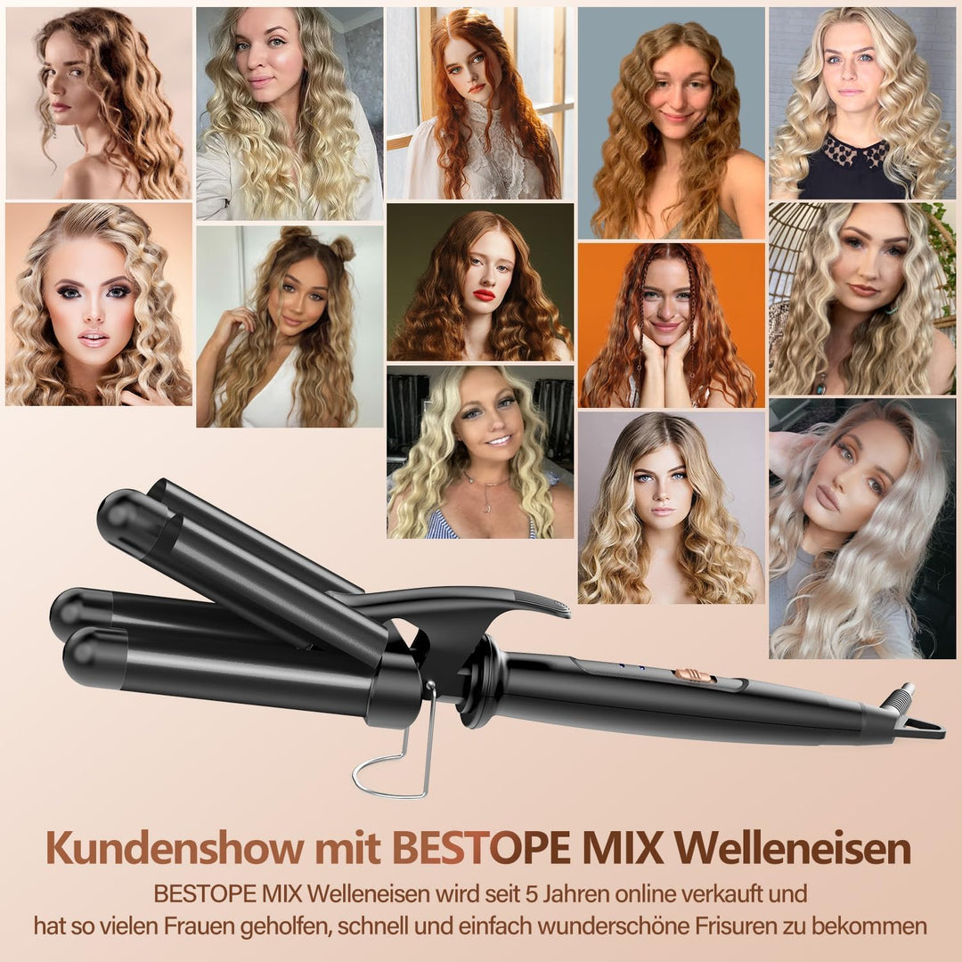 Welleneisen für Haare 22mm Lockenstab - 3 Fässer Welleneisen Keramik Mermaid Hair Waver PTC Schnellh