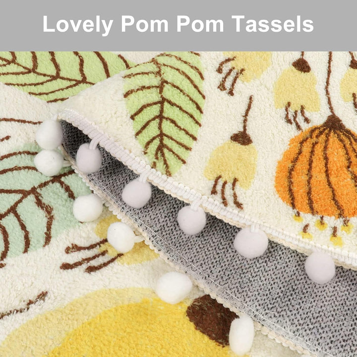 Uphome Runder Teppich, 51 cm, niedlicher Badteppich mit Pompons, Fransen, Blumenmuster, waschbar, Ba