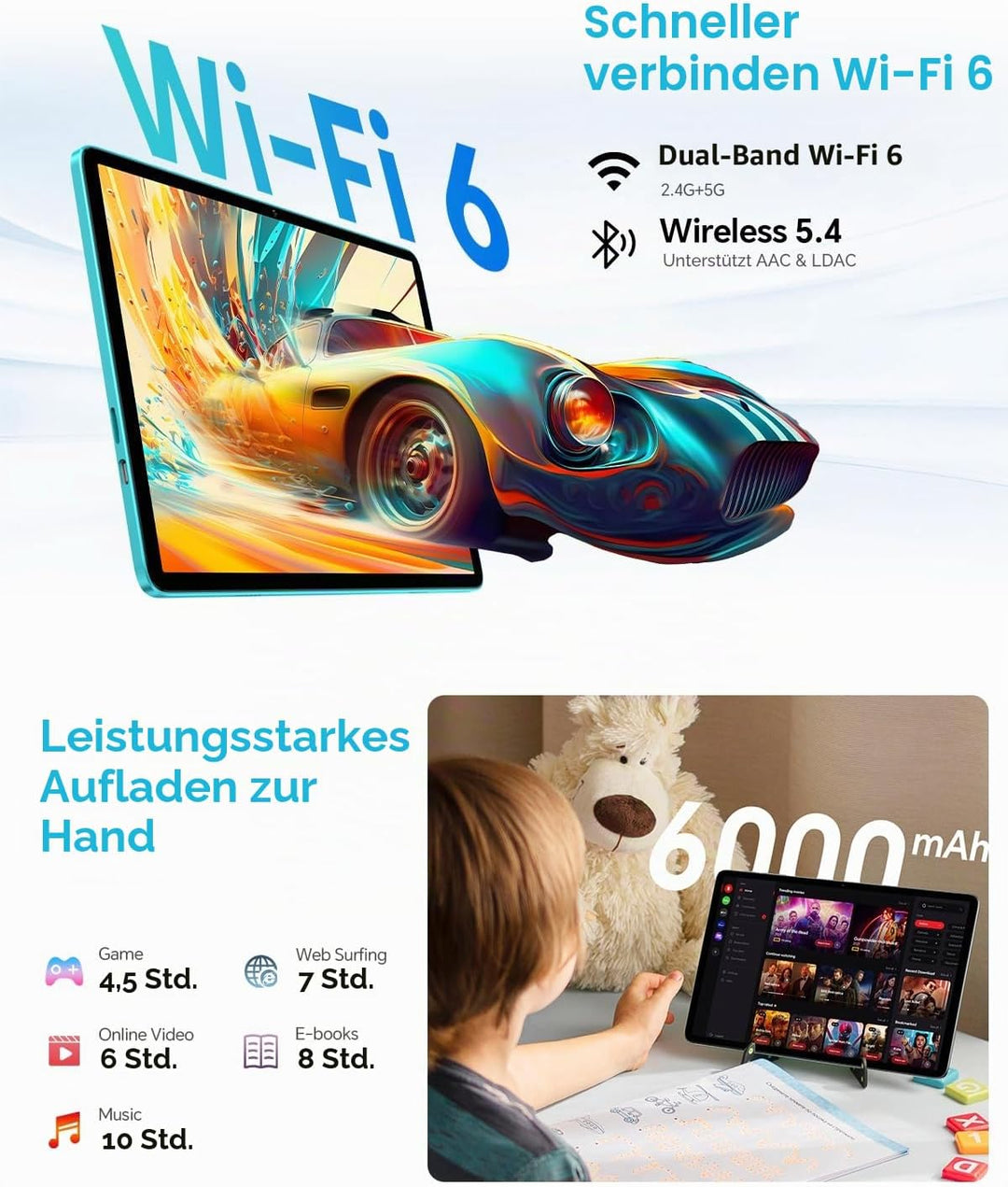 TECLAST 10.1 Zoll Android Tablet mit Gemini AI, Tablets mit Tastatur und Stift 10-Zubehör, 64GB ROM