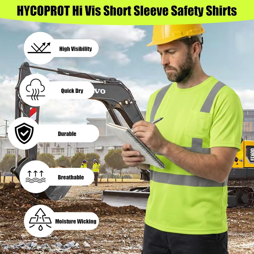 HYCOPROT Warnschutz T-Shirt Warnweste Reflektierend Warnweste Atmungsaktiv Leicht Kurzarmshirt Kurza