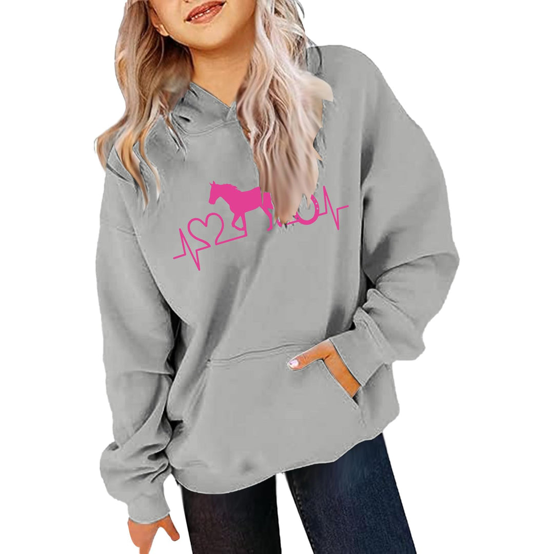 Generisch Mädchen Hoodie Pferde Pullover Kinder Pferde Liebe Sweatshirt Langarm Casual Kapuzenpullov