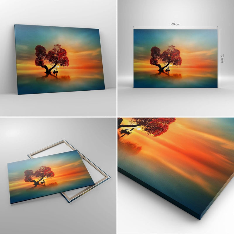 Bilder auf Leinwand 100x70cm Leinwandbild mit Rahmen See Natur Nacht Gross Wanddeko Bild Schlafzimme