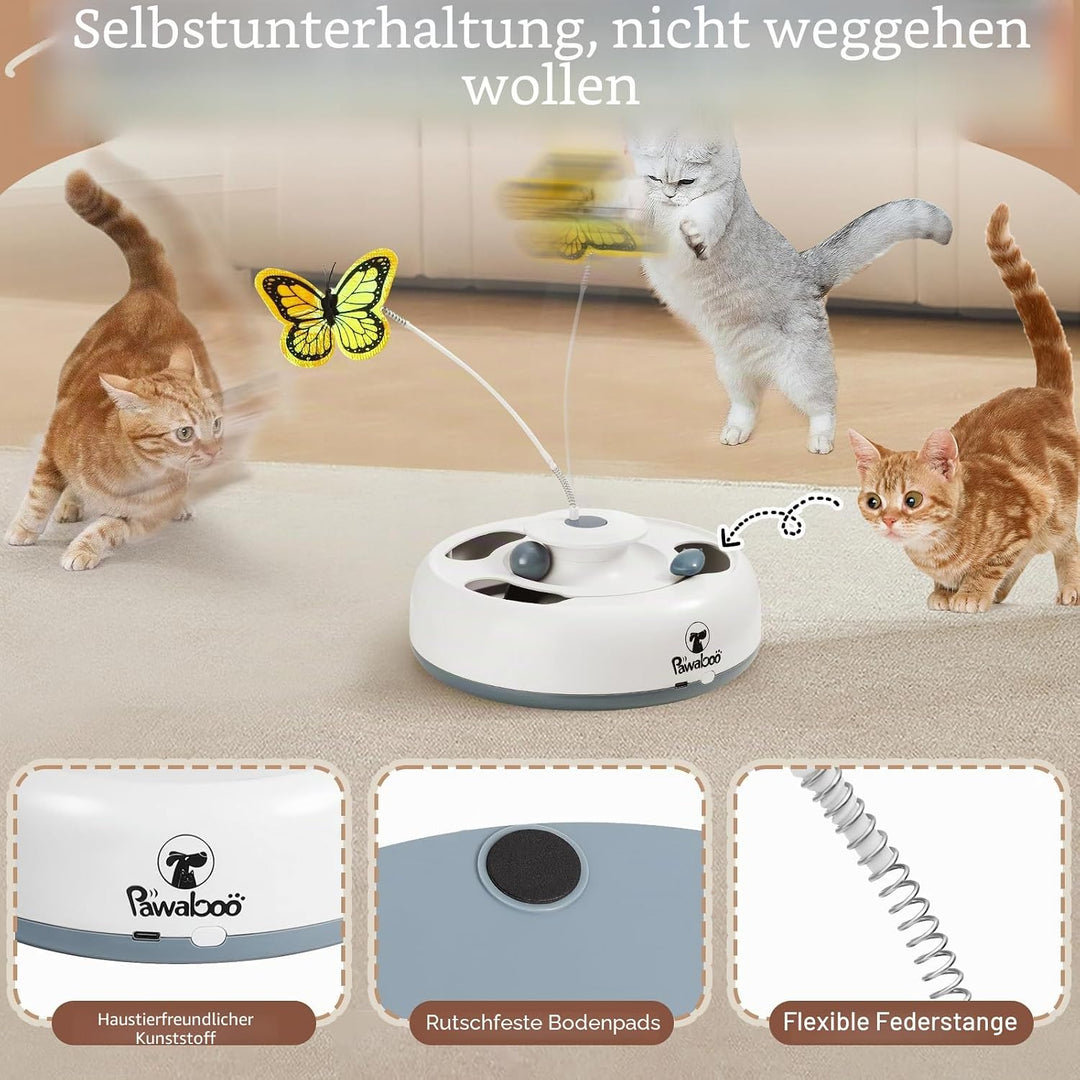 Pawaboo Automatisches Interaktives Katzenspielzeug, Kätzchenspielzeug mit Flatternden Schmetterlinge
