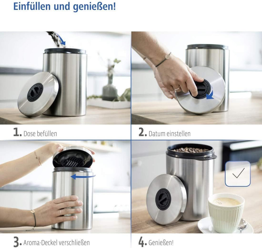 Xavax Kaffeedose luftdicht für 1 kg Kaffeebohnen (Behälter für Kaffee, Tee, Kakao, Nudeln, Edelstahl