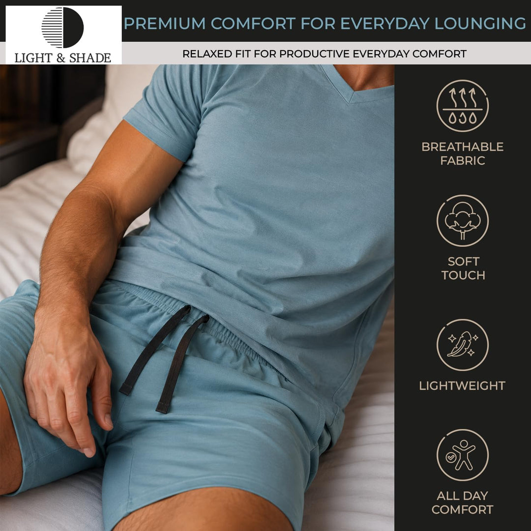 Light & Shade Pyjama-Set mit Oberteil und kurzer Hose für Herren, Blau, S S Blau, S Blau