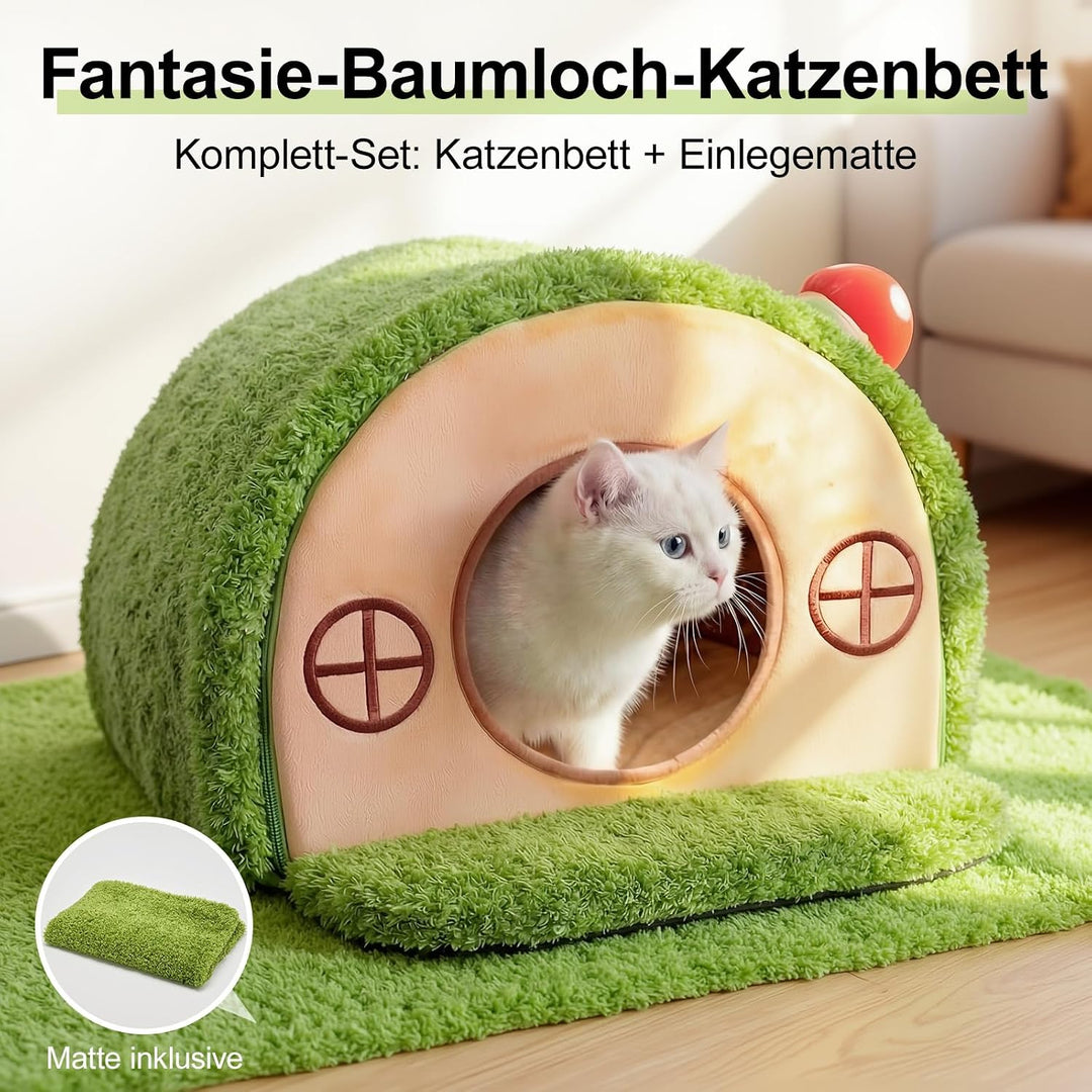 Baumhöhle Katzenbett, Katzenhöhle Indoor mit Pilzglocke | Katzenhaus mit Geborgenheit, waschbares Sa