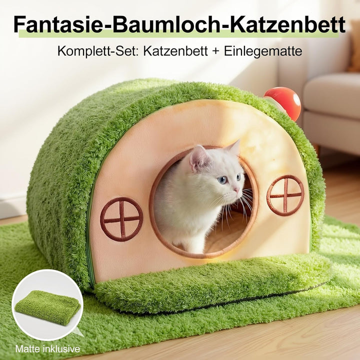 Baumhöhle Katzenbett, Katzenhöhle Indoor mit Pilzglocke | Katzenhaus mit Geborgenheit, waschbares Sa