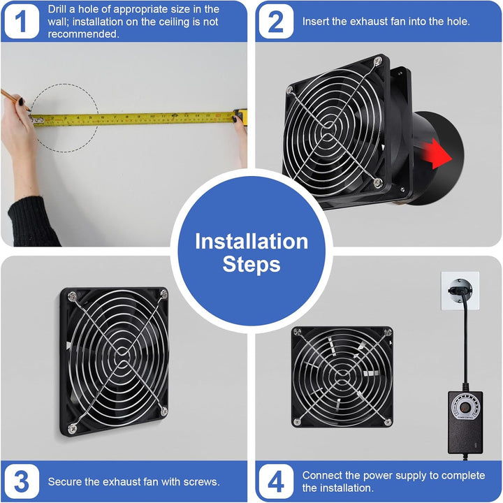 CPROSP Abluftventilator 100mm mit Geschwindigkeitsregler, Rohrventilator, Rauchabzug Ventilator mit