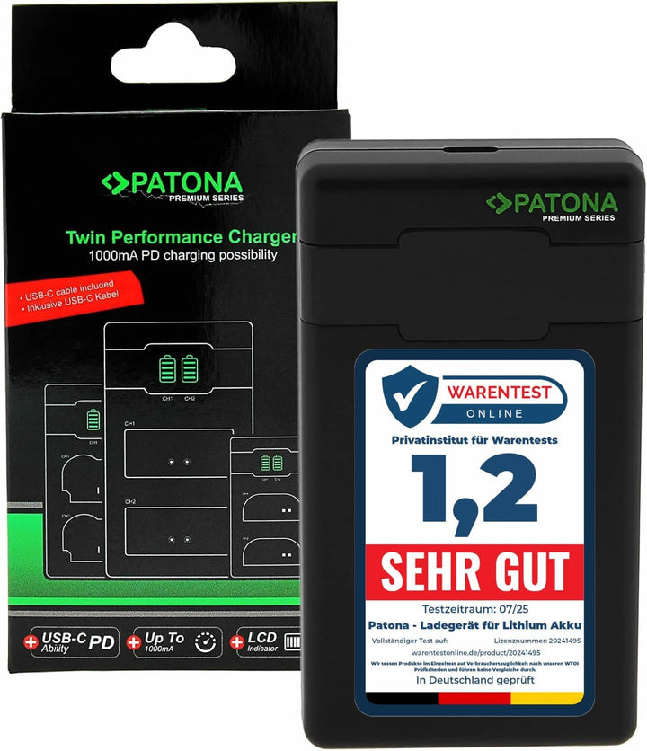 PATONA NP-FW50 - PD Performance Akku Ladegerät (1000mA) USB-C Mini Dual LCD - PD/QC fähig (161964),