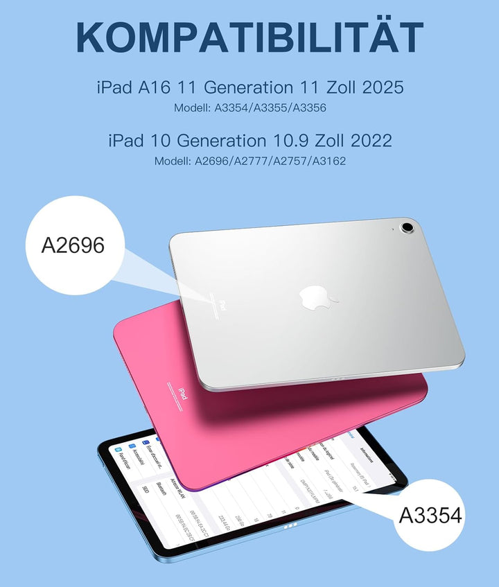 Vobafe Touchpad Hülle mit Tastatur für iPad A16 11 10 Generation 2025 2022, 11/10,9 Zoll, Magnetisch