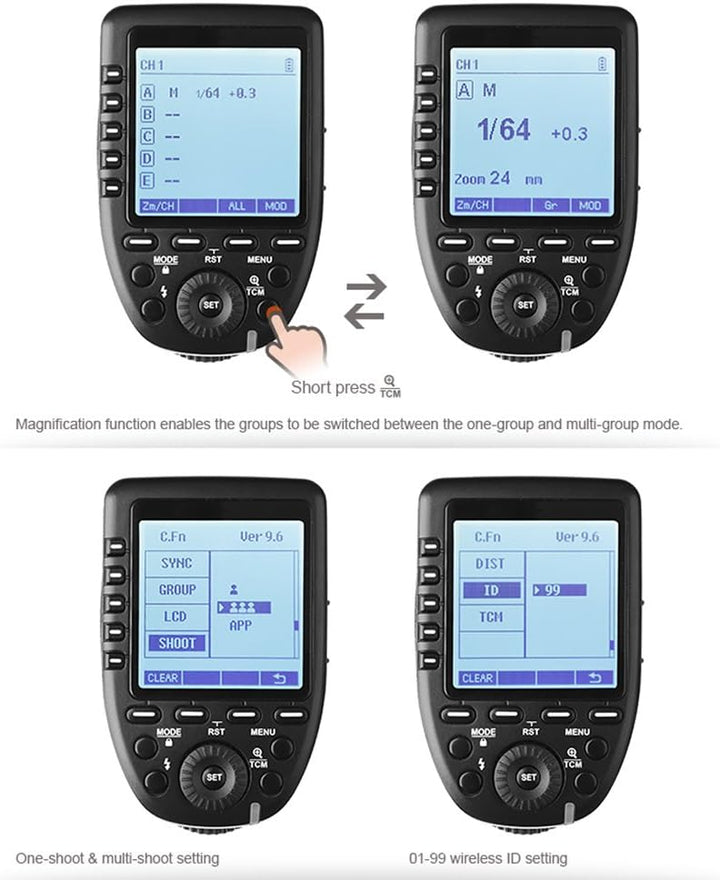 Godox Xpro-F TTL Drahtloser Blitzauslöser ， 2.4G 1 / 8000s HSS TTL Konvertierungshandbuch TCM-Funkti