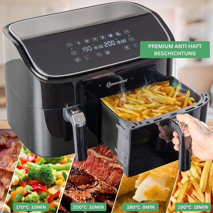 Sommertal HF DUAL 900, Heissluftfritteuse Doppelkammer 9 Liter, Airfryer mit 2 Körben, 2850 Watt, mi