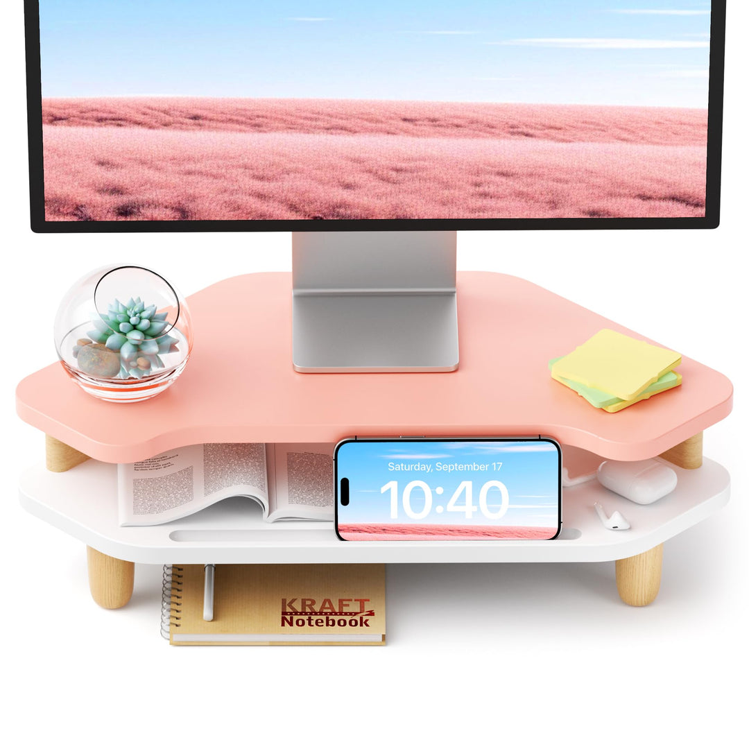 AFOOYO Monitorständer, 2-stöckig, Eck-Holz-Monitorständer, stabiler Computerständer, Mehrzweck-Deskt