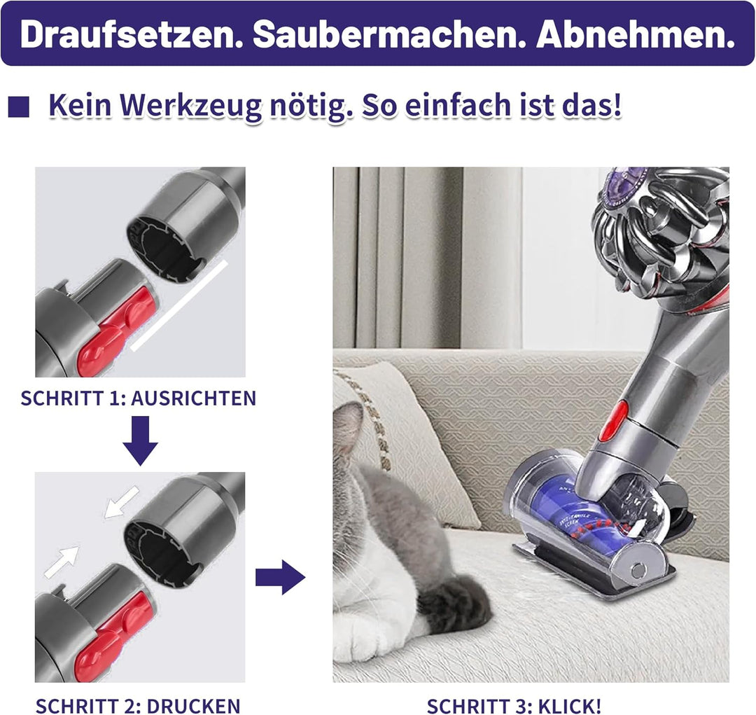 Upgrade Mini Elektrobürste für Dyson V7 V8 V10 V11 V15, Anti-Tangle Turbinendüse Aufsatz, Tierhaarbü