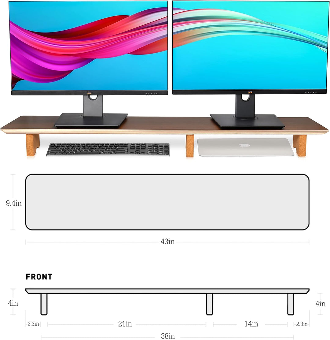 Aothia Grosser Monitor-Ständer für Computerbildschirme,Holz-Riser mit nachhaltigen Korkblockbeinen f