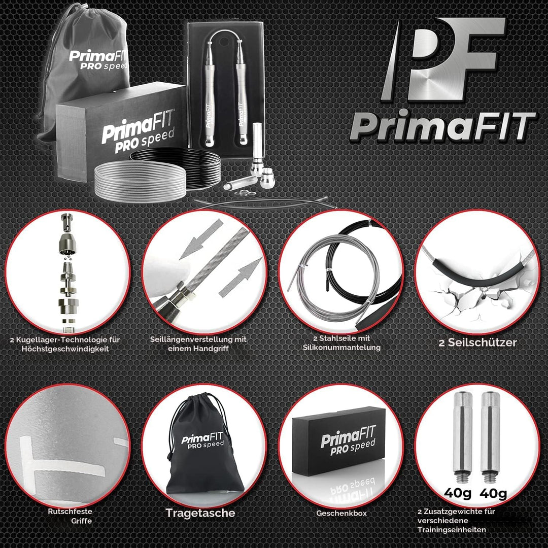 PrimaFIT Springseil Erwachsene Fitness Pro Speed Jump Rope 3m Seilspringen Verstellbar Mit Gewichten
