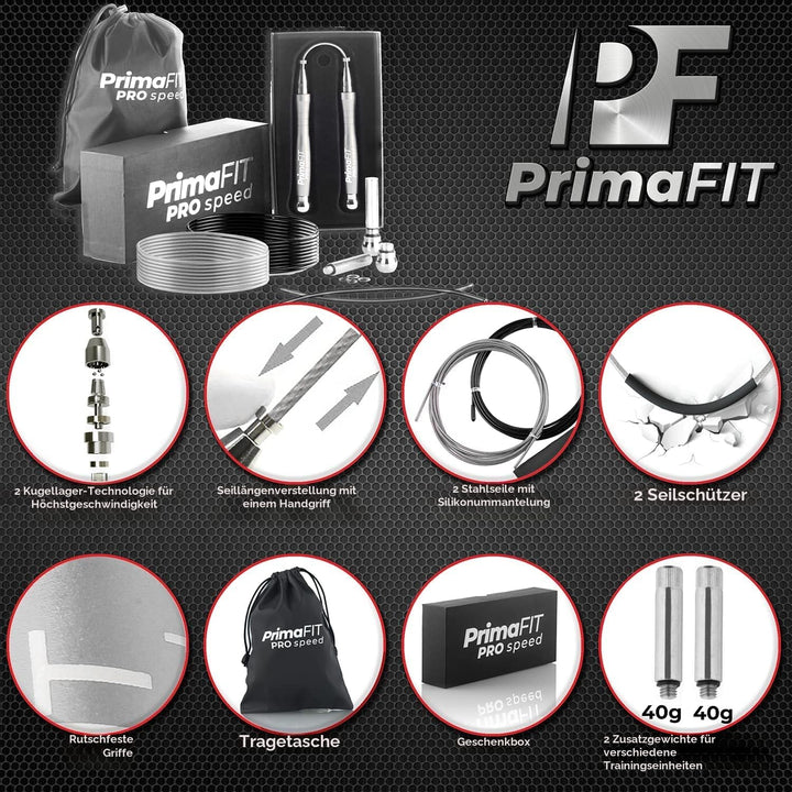 PrimaFIT Springseil Erwachsene Fitness Pro Speed Jump Rope 3m Seilspringen Verstellbar Mit Gewichten