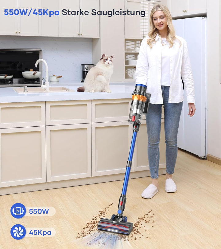 MIBODE Akku Staubsauger, 45000Pa/550W/70Mins Staubsauger Kabellos mit Smart Display, Staubsauger mit