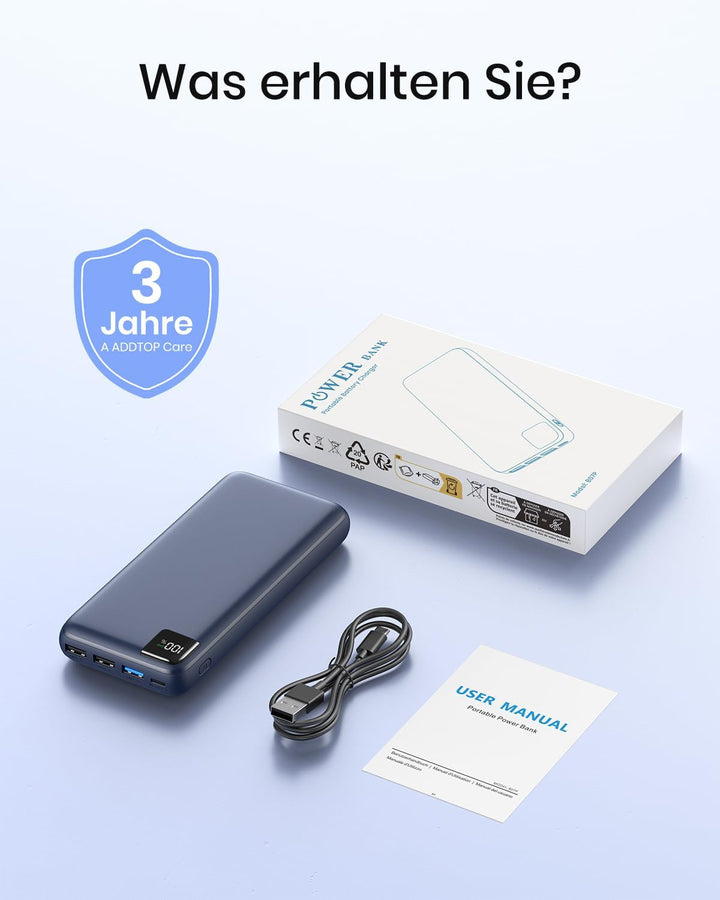 A ADDTOP Power Bank 20000mAh – 22.5W Schnellladefunktion klein Powerbank – Akkupack Externe Handyakk