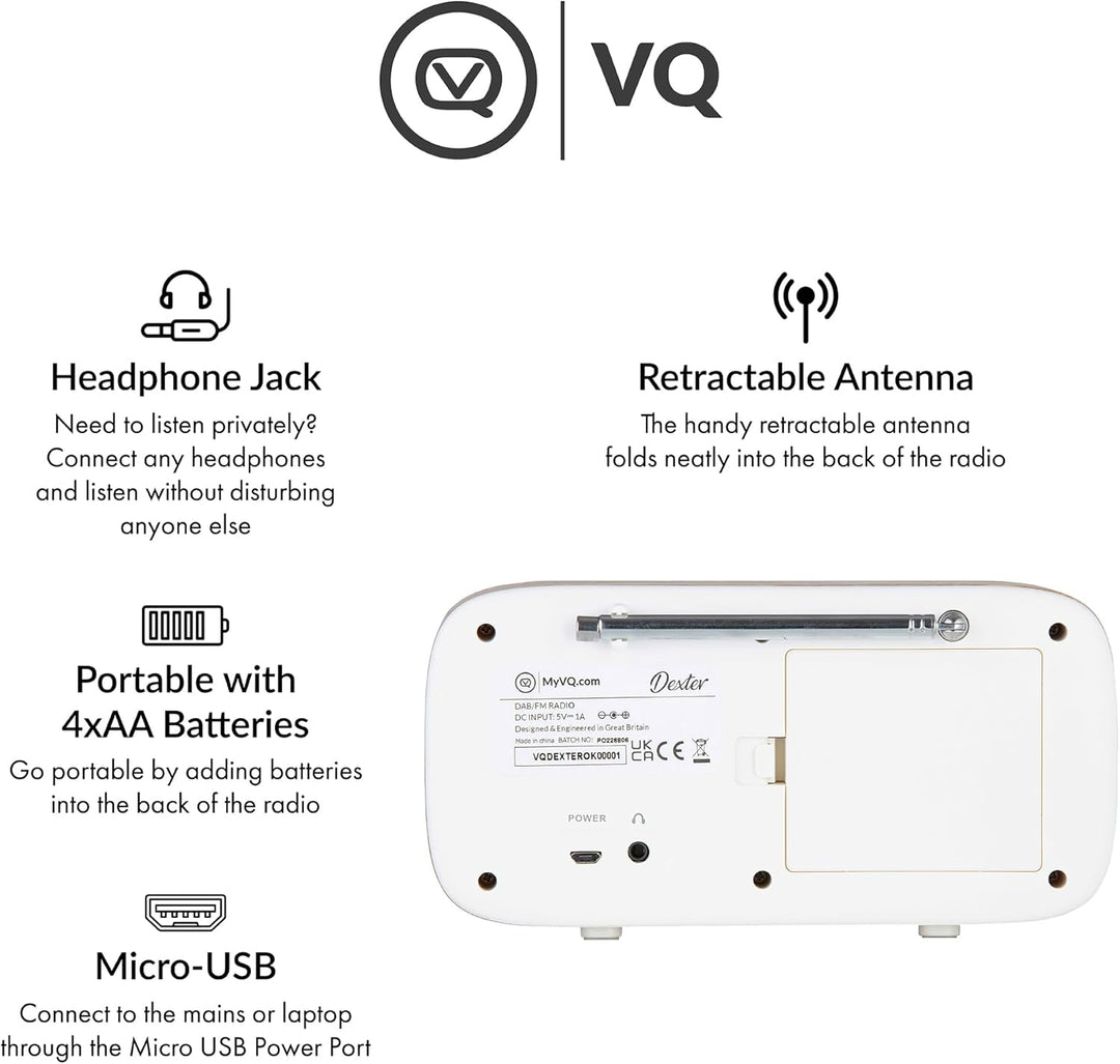 VQ Dexter Radio DAB Plus/DAB mit FM, 3 Watts Stereo Lautsprecher und LCD Bildschirm - Batteriebetrie