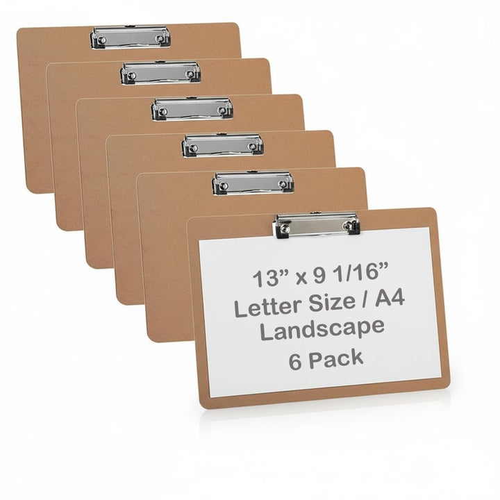 Acrimet Klemmbrett Lanschaft A4 (23cm x 33cm) Niedrigprofil-Klammer (Hartfaserplatte) (6er Pack)