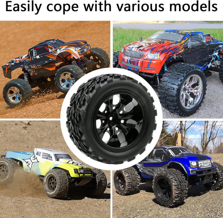 Pxyelec Gummireifen für Monster Truck 1:10 RC Auto Rad Typ Reifen mit 7 Speichen Felge Schwarz RC Te