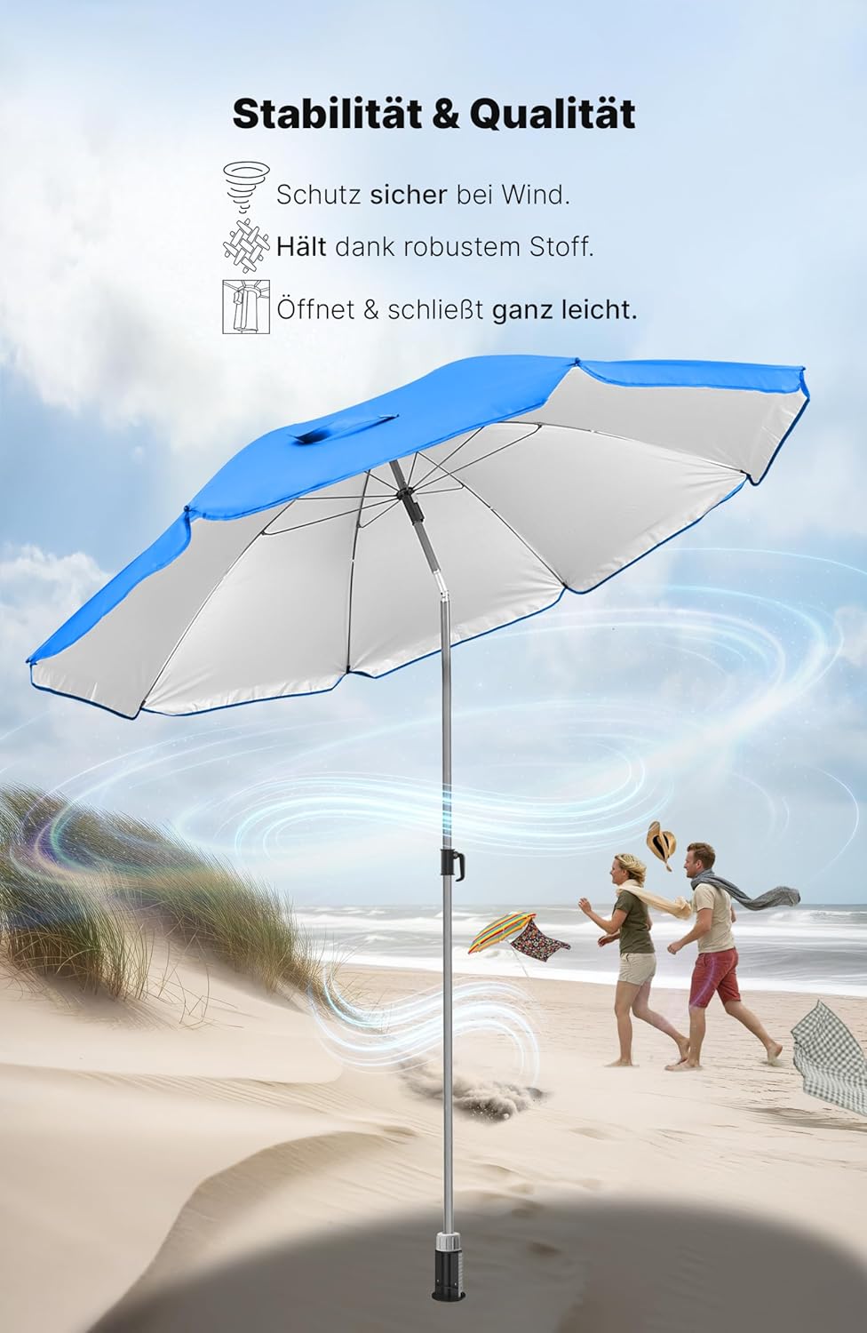 4smile Sonnenschirm Strand SunnyJoy - UPF 50+ Strandschirm Ø 180 cm, sicherer Sonnenschutz Strand, S