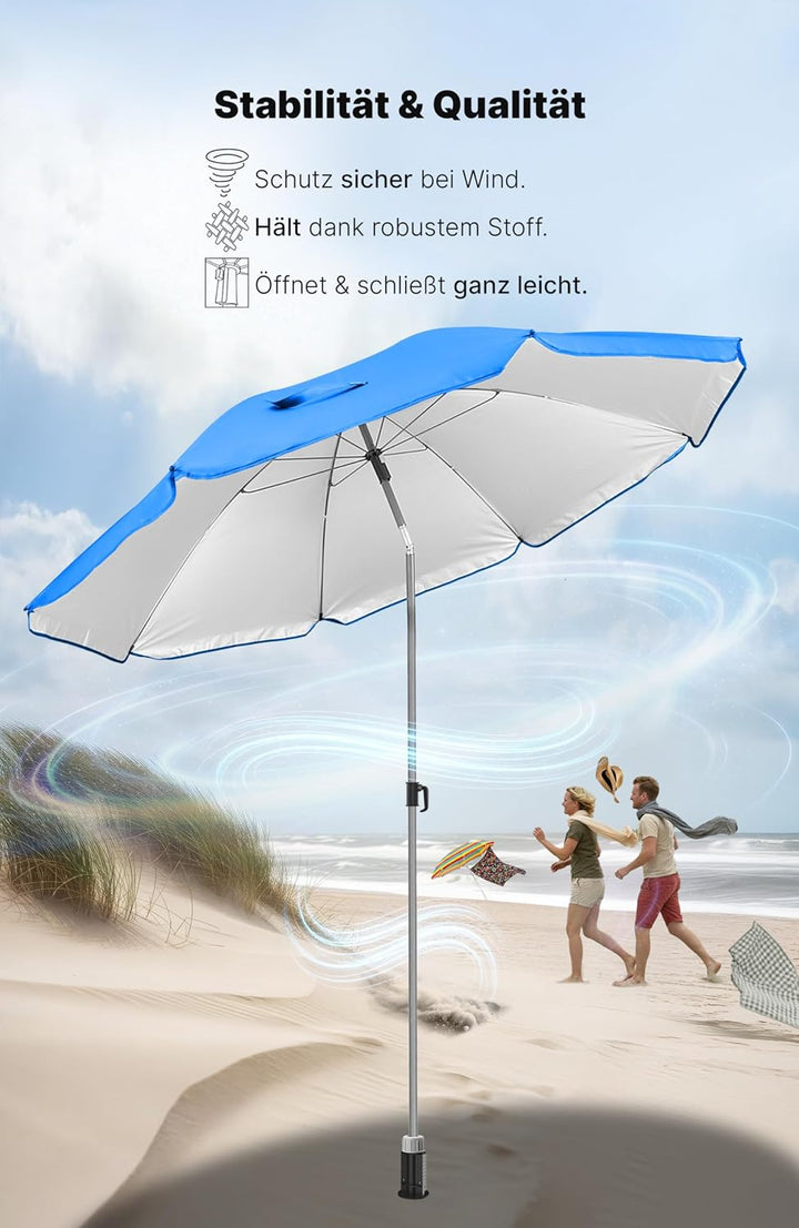 4smile Sonnenschirm Strand SunnyJoy - UPF 50+ Strandschirm Ø 180 cm, sicherer Sonnenschutz Strand, S